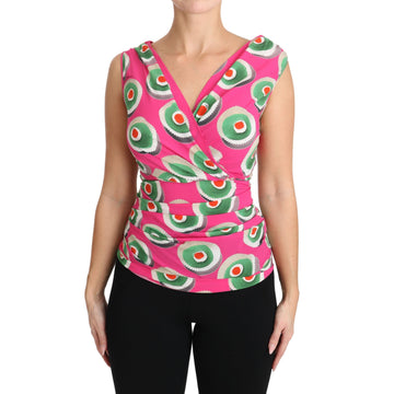 Dolce & Gabbana Pink Silk Stretch Sicilian Cake Top - Paris Deluxe