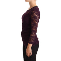 Dolce & Gabbana Purple Lace Long Sleeve Top Blouse - Paris Deluxe