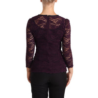 Dolce & Gabbana Purple Lace Long Sleeve Top Blouse - Paris Deluxe