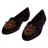 Dolce & Gabbana Purple Velvet DG Heart Loafers Flats Shoes - Paris Deluxe