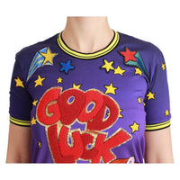 Dolce & Gabbana Purple YEAR OF THE PIG Top Cotton T-shirt - Paris Deluxe