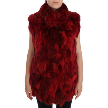 Dolce & Gabbana Red Coyote Fur Sleeveless Coat Jacket - Paris Deluxe