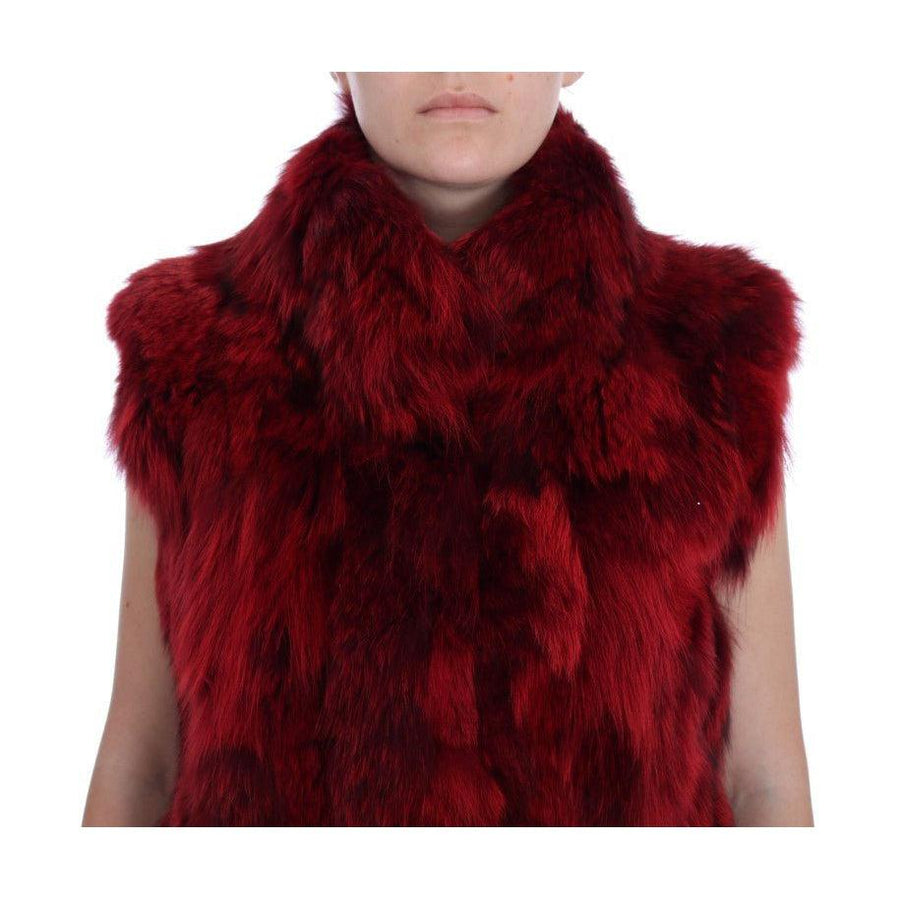 Dolce & Gabbana Red Coyote Fur Sleeveless Coat Jacket - Paris Deluxe