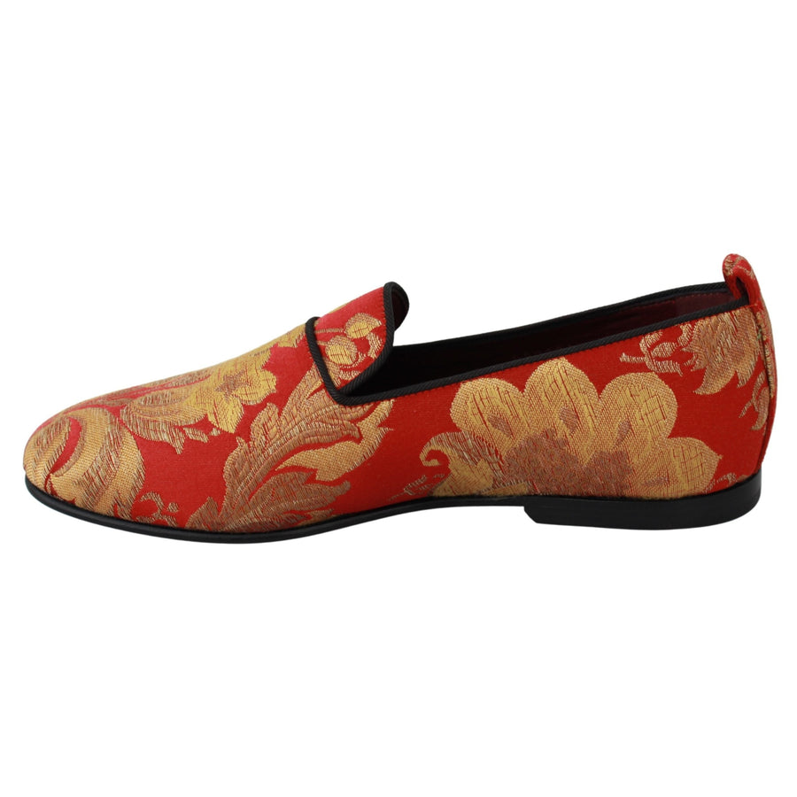 Dolce & Gabbana Red Gold Brocade Slippers Loafers Shoes - Paris Deluxe