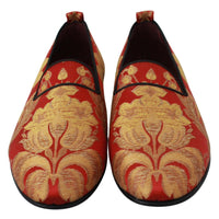 Dolce & Gabbana Red Gold Brocade Slippers Loafers Shoes - Paris Deluxe