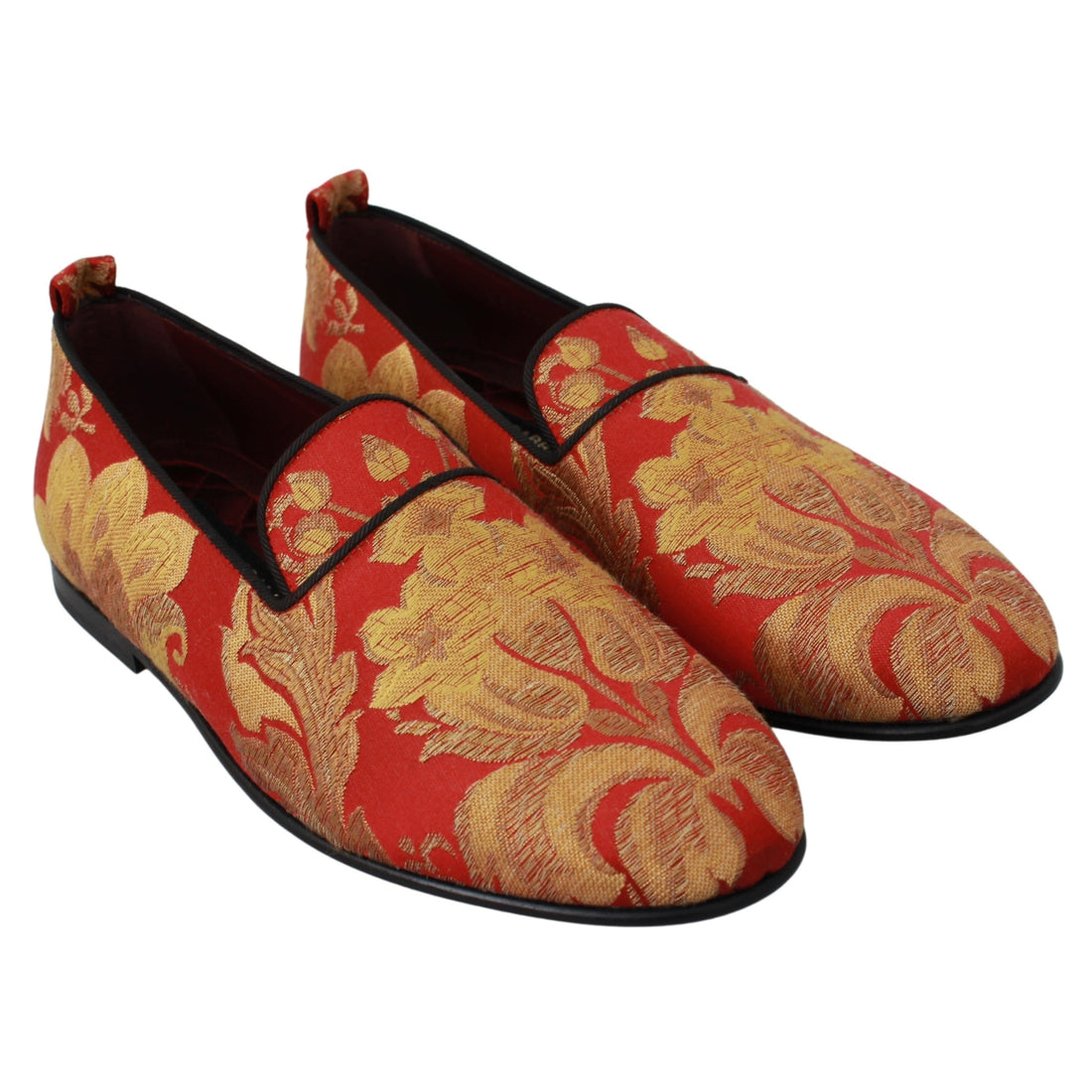 Dolce & Gabbana Red Gold Brocade Slippers Loafers Shoes - Paris Deluxe