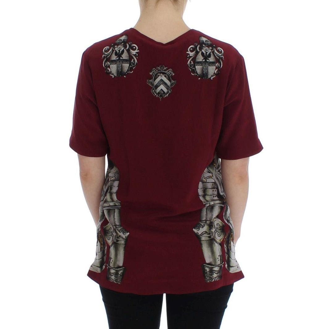 Dolce & Gabbana Red Knight Print Silk Blouse T-shirt - Paris Deluxe