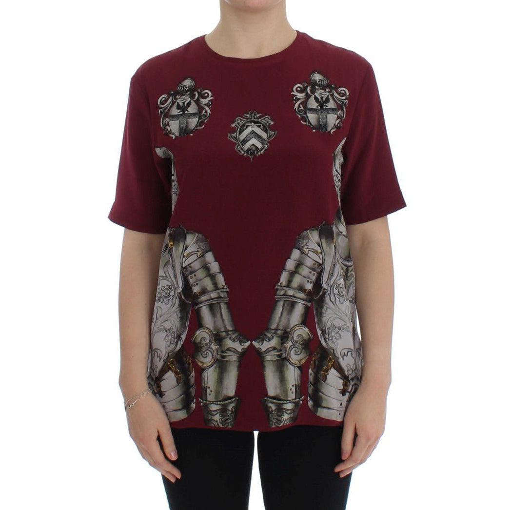 Dolce & Gabbana Red Knight Print Silk Blouse T-shirt - Paris Deluxe