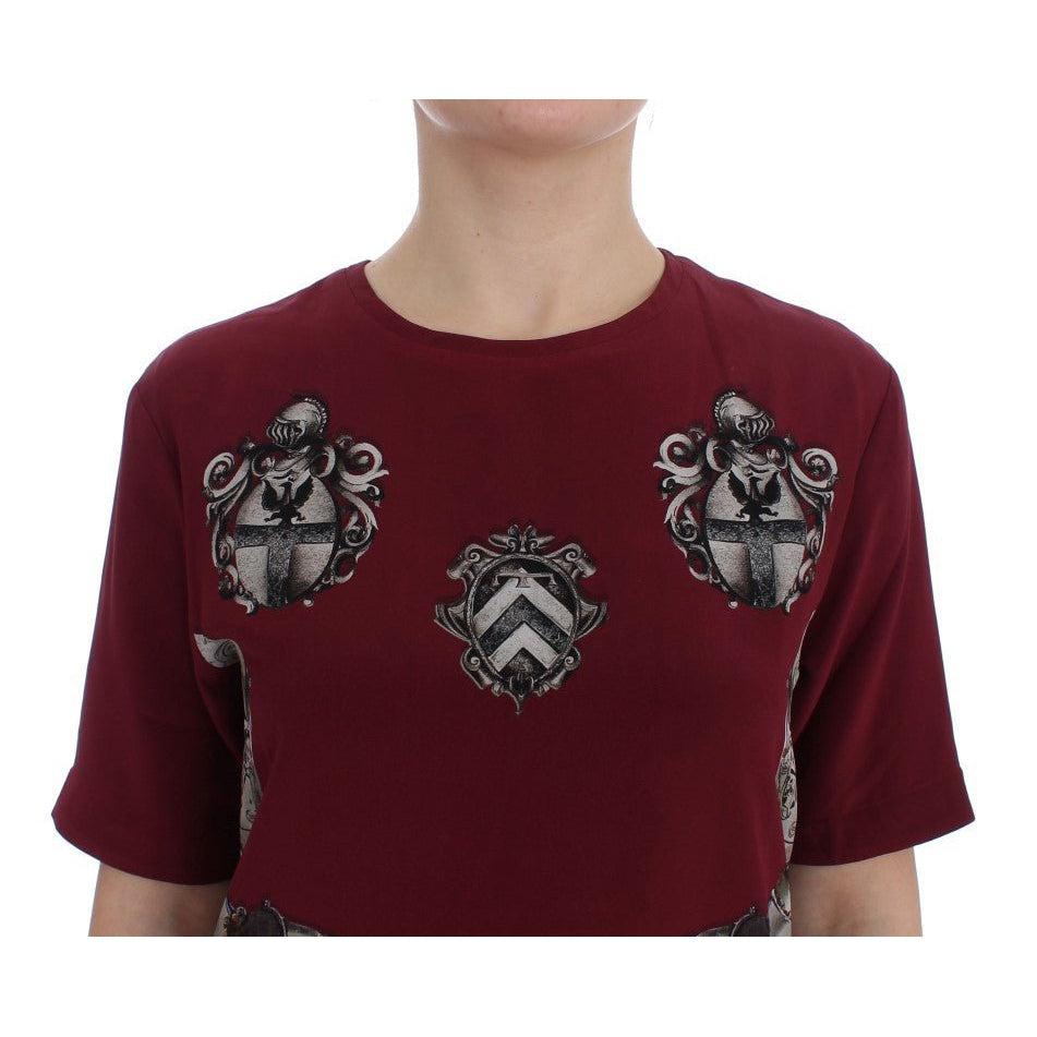 Dolce & Gabbana Red Knight Print Silk Blouse T-shirt - Paris Deluxe