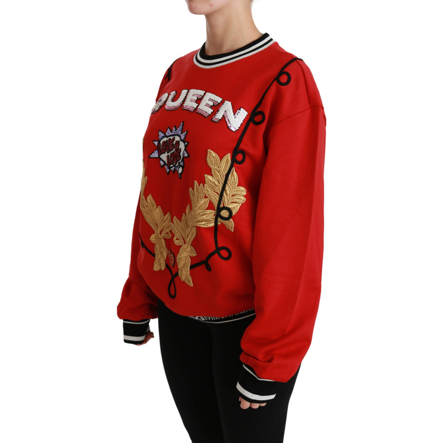 Dolce & Gabbana Red Queen Sequined Love Pullover Sweater - Paris Deluxe