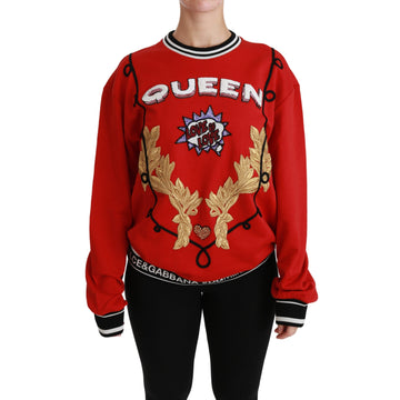 Dolce & Gabbana Red Queen Sequined Love Pullover Sweater - Paris Deluxe