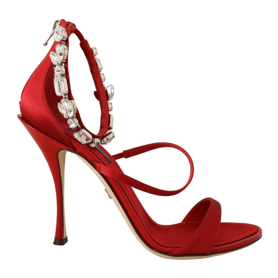 Dolce & Gabbana Red Satin Crystals Sandals Keira Heels Shoes - Paris Deluxe