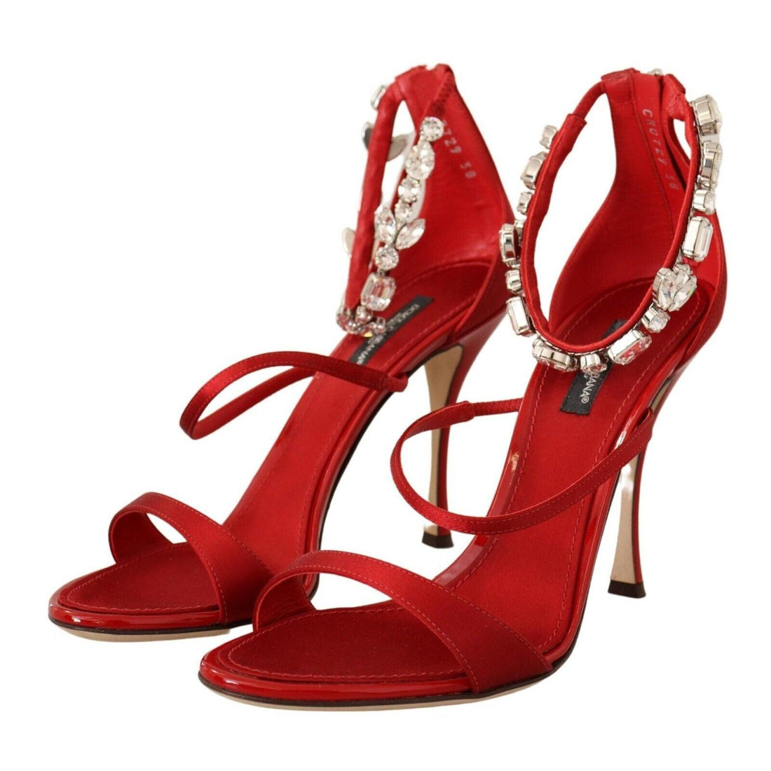 Dolce & Gabbana Red Satin Crystals Sandals Keira Heels Shoes - Paris Deluxe