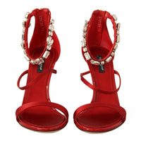 Dolce & Gabbana Red Satin Crystals Sandals Keira Heels Shoes - Paris Deluxe