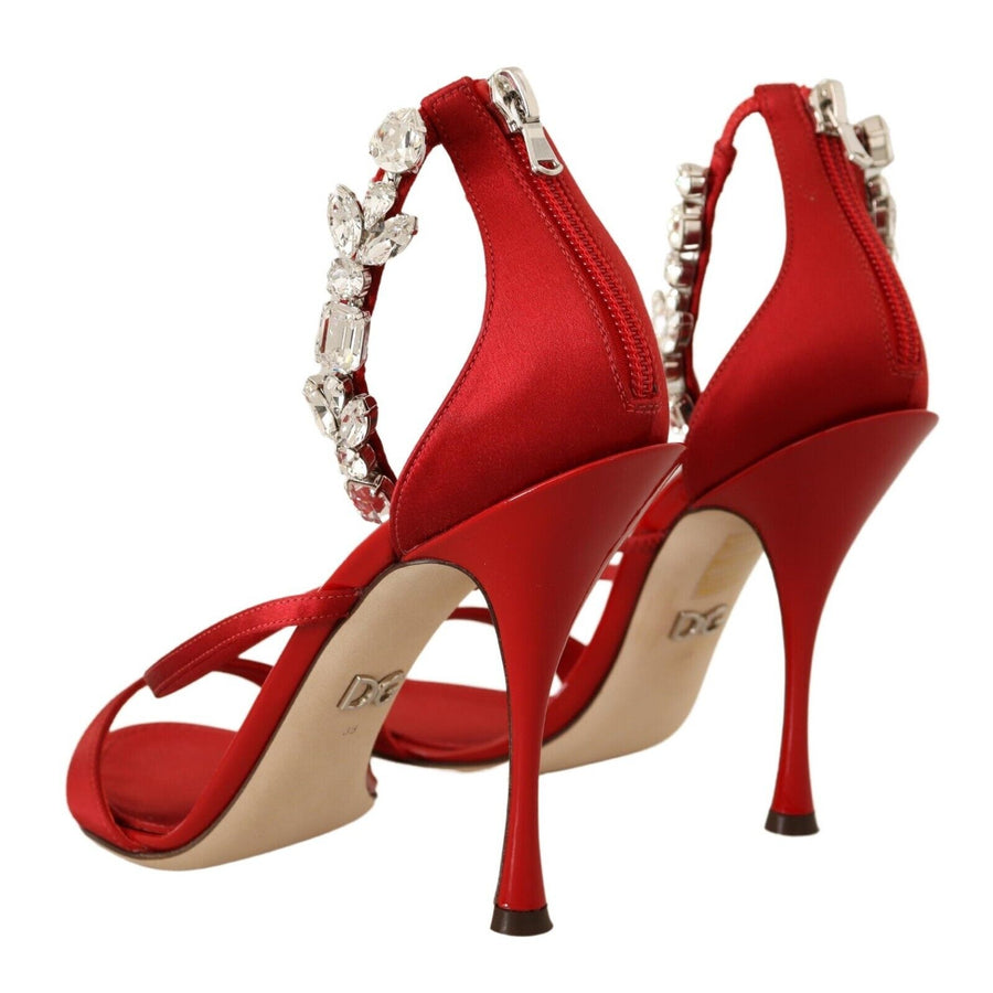 Dolce & Gabbana Red Satin Crystals Sandals Keira Heels Shoes - Paris Deluxe