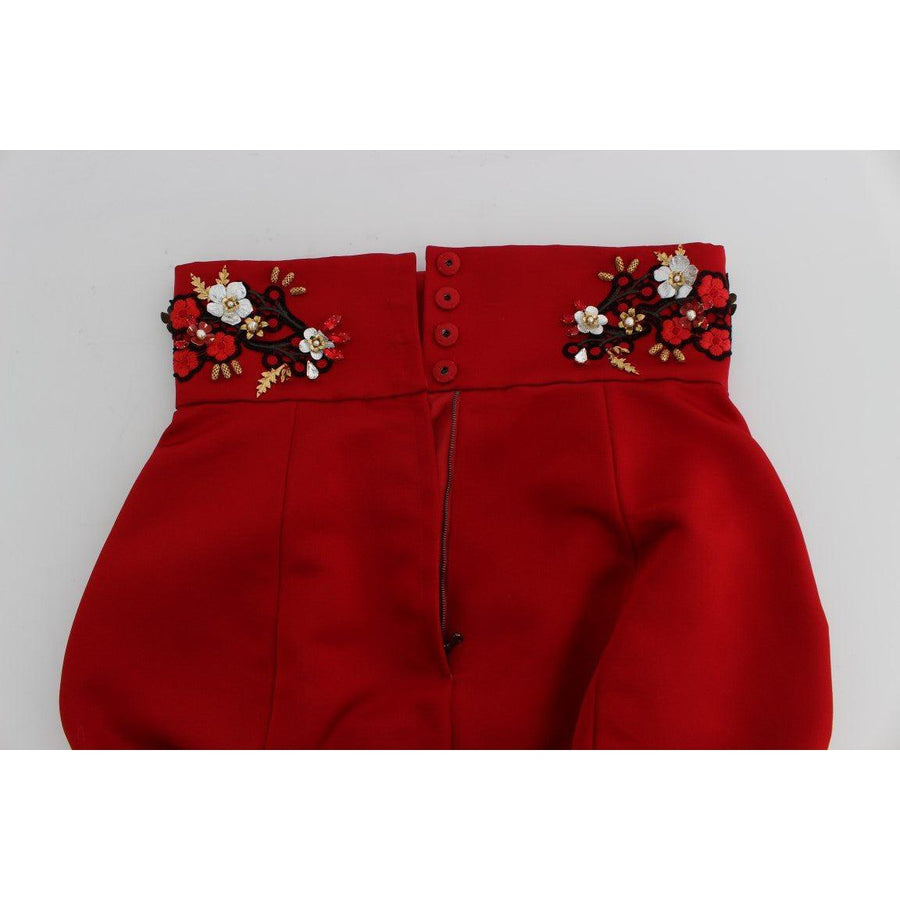 Dolce & Gabbana Red Silk Crystal Roses Shorts - Paris Deluxe