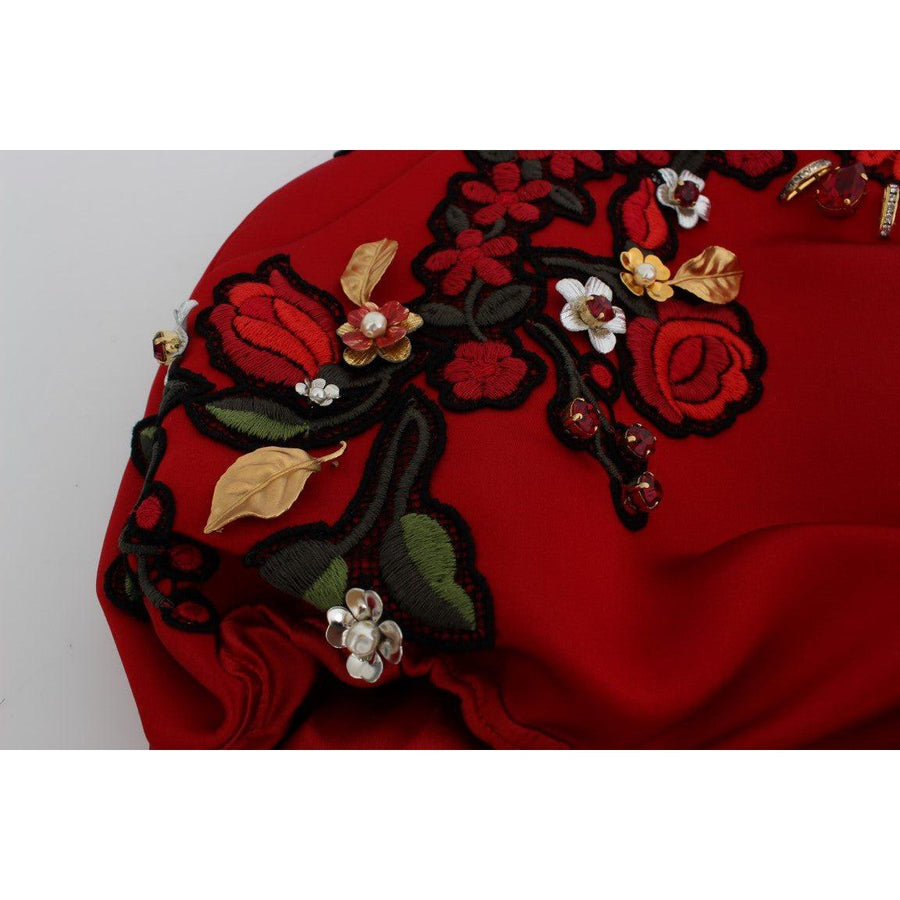 Dolce & Gabbana Red Silk Crystal Roses Shorts - Paris Deluxe