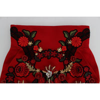 Dolce & Gabbana Red Silk Crystal Roses Shorts - Paris Deluxe