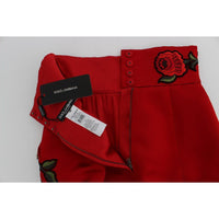 Dolce & Gabbana Red Silk Crystal Roses Shorts - Paris Deluxe