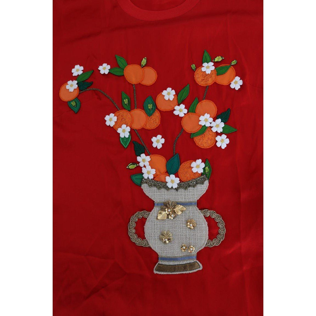 Dolce & Gabbana Red Silk Orange Vase Crystal Top - Paris Deluxe