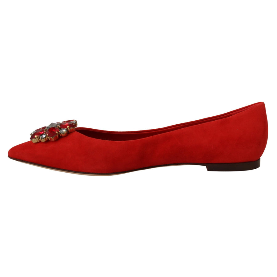 Dolce & Gabbana Red Suede Crystals Loafers Flats Shoes - Paris Deluxe