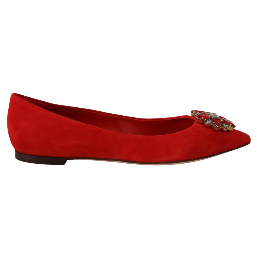 Dolce & Gabbana Red Suede Crystals Loafers Flats Shoes - Paris Deluxe