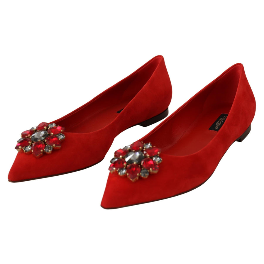 Dolce & Gabbana Red Suede Crystals Loafers Flats Shoes - Paris Deluxe