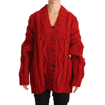 Dolce & Gabbana Red V-neck Wool Knit Button Cardigan Sweater - Paris Deluxe