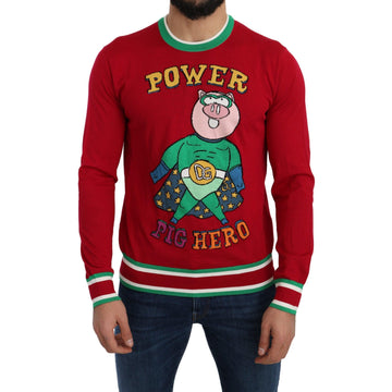 Dolce & Gabbana Red Wool Silk Pig of the Year Sweater - Paris Deluxe