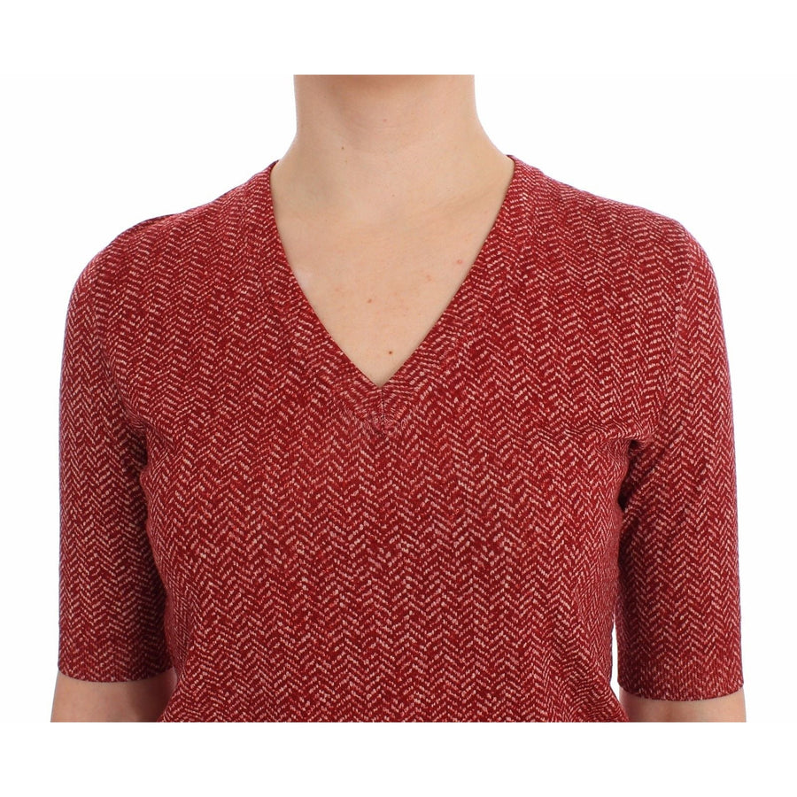 Dolce & Gabbana Red Wool Tweed Short Sleeve Sweater Pullover - Paris Deluxe