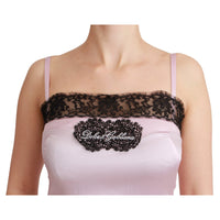 Dolce & Gabbana Silk Black Lace Top Pink Tank Blouse - Paris Deluxe