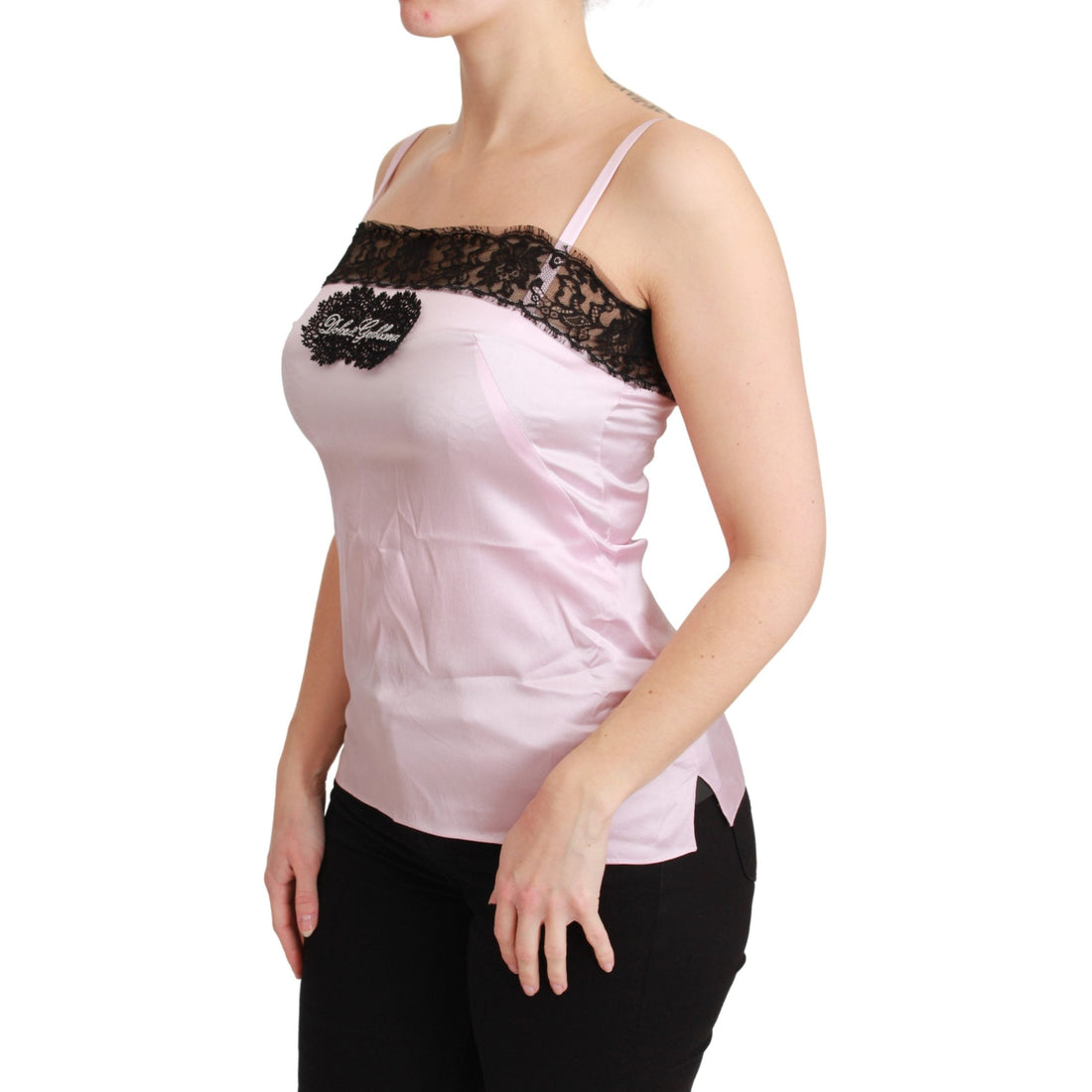 Dolce & Gabbana Silk Black Lace Top Pink Tank Blouse - Paris Deluxe