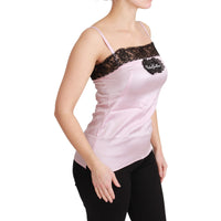 Dolce & Gabbana Silk Black Lace Top Pink Tank Blouse - Paris Deluxe