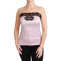 Dolce & Gabbana Silk Black Lace Top Pink Tank Blouse - Paris Deluxe