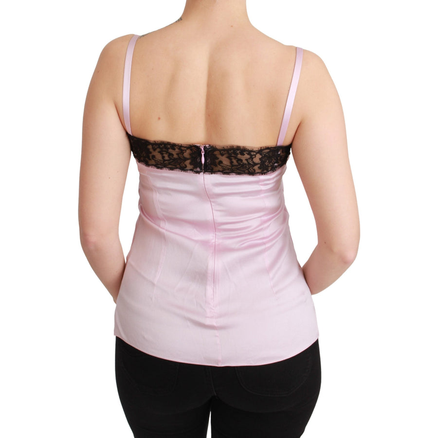 Dolce & Gabbana Silk Black Lace Top Pink Tank Blouse - Paris Deluxe