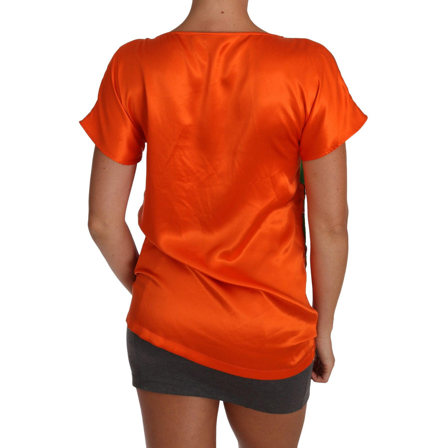 Dolce & Gabbana Silk Orange Lemon Crystal T-shirt Top - Paris Deluxe