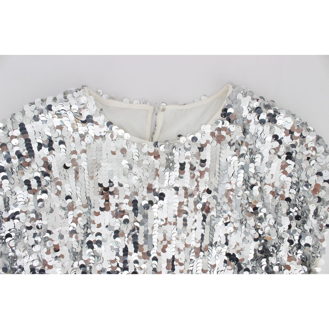 Dolce & Gabbana Silver Sequined Crewneck Blouse T-shirt Top - Paris Deluxe