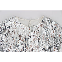 Dolce & Gabbana Silver Sequined Crewneck Blouse T-shirt Top - Paris Deluxe