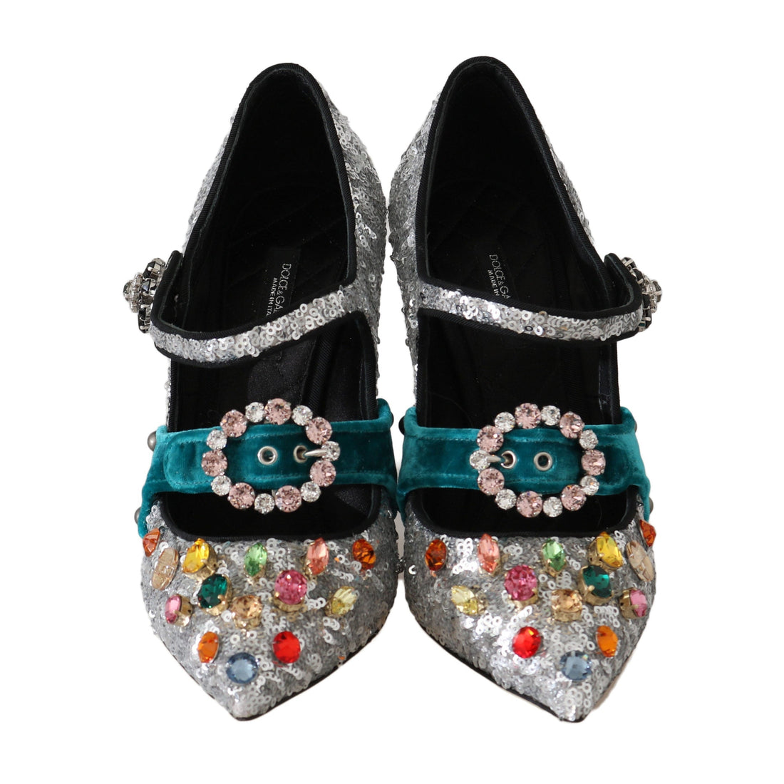 Dolce & Gabbana Elegant Silver-Black Crystal Mary Janes Pumps