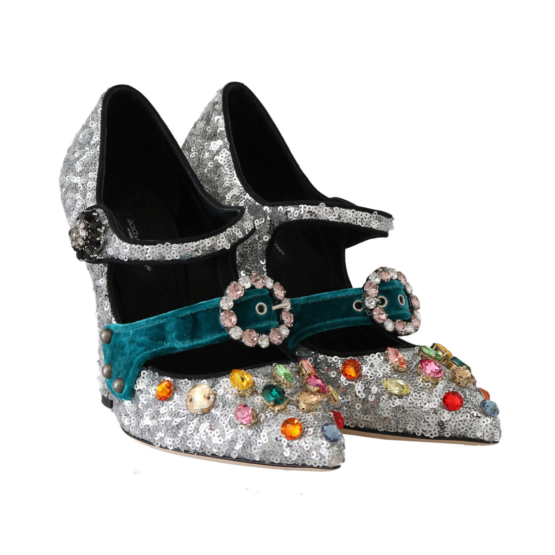 Dolce & Gabbana Elegant Silver-Black Crystal Mary Janes Pumps