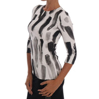 Dolce & Gabbana White Black Striped Printed Blouse Top - Paris Deluxe