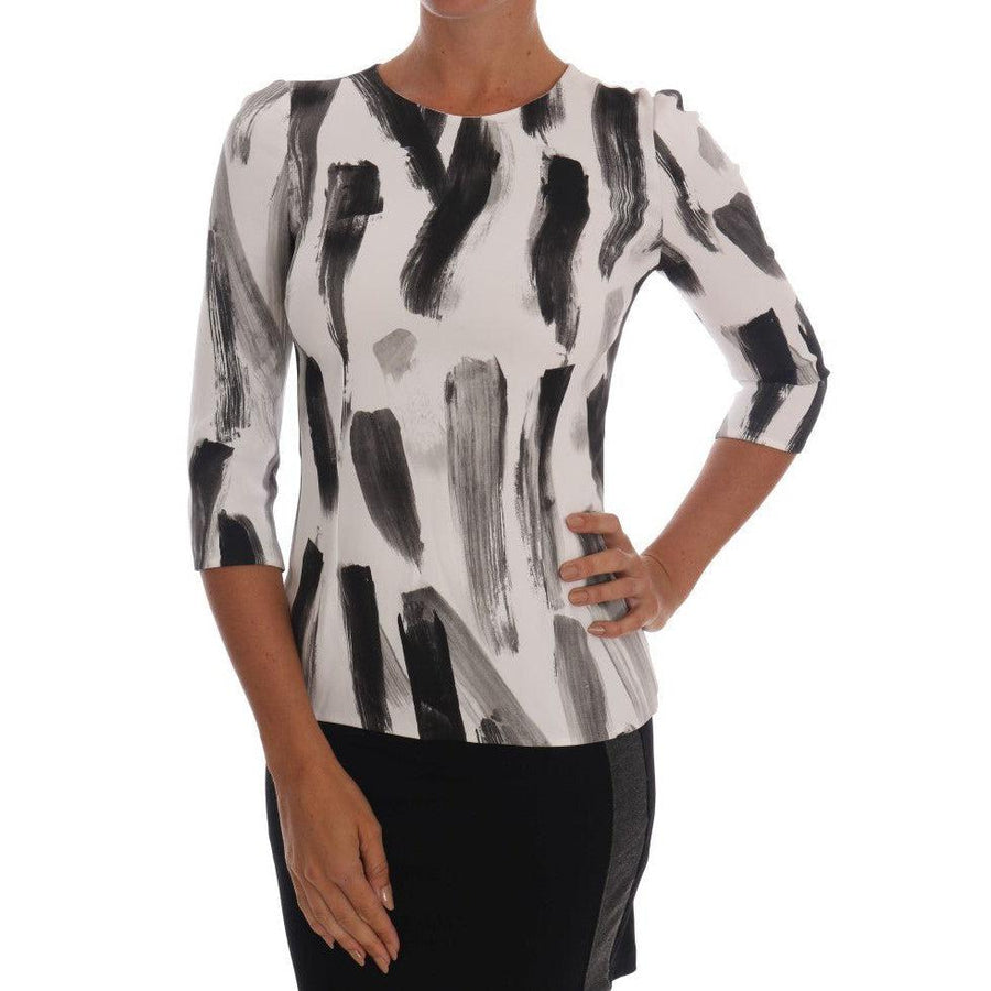 Dolce & Gabbana White Black Striped Printed Blouse Top - Paris Deluxe