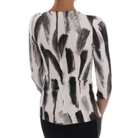 Dolce & Gabbana White Black Striped Printed Blouse Top - Paris Deluxe