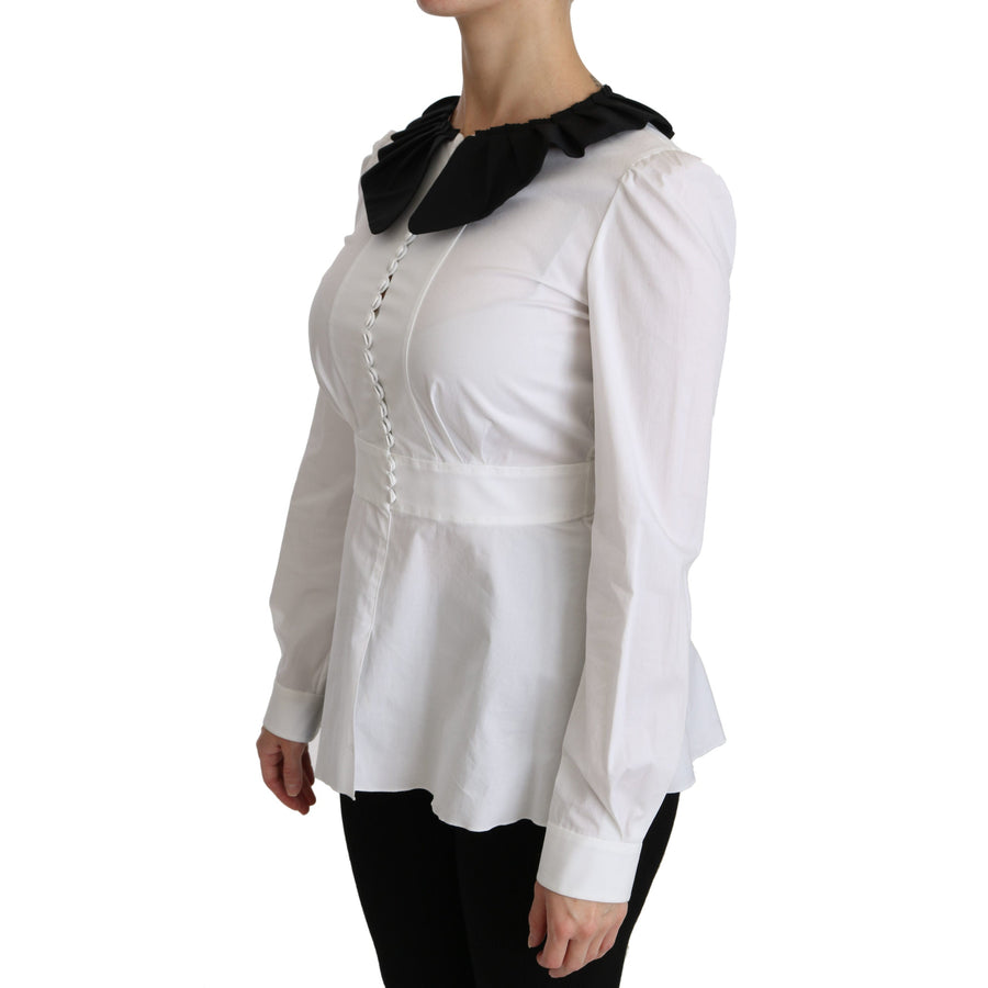 Dolce & Gabbana White Collared Long Sleeve Blouse Cotton Top - Paris Deluxe