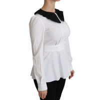 Dolce & Gabbana White Collared Long Sleeve Blouse Cotton Top - Paris Deluxe