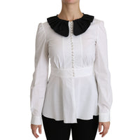 Dolce & Gabbana White Collared Long Sleeve Blouse Cotton Top - Paris Deluxe