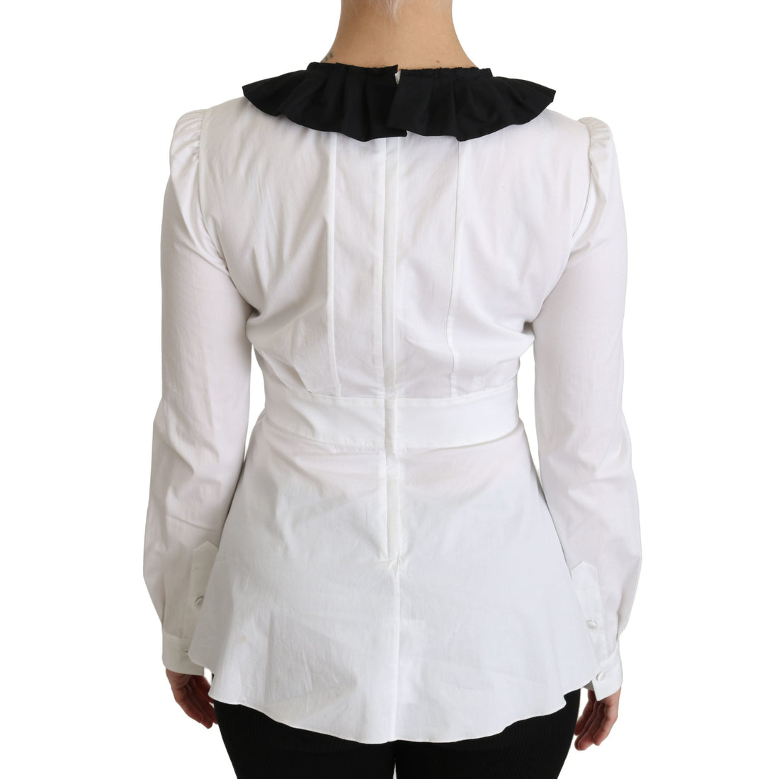 Dolce & Gabbana White Collared Long Sleeve Blouse Cotton Top - Paris Deluxe