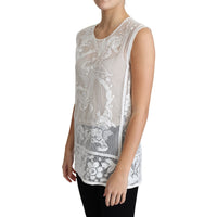 Dolce & Gabbana White Cotton Lace Floral Angel Motif Tank Top - Paris Deluxe