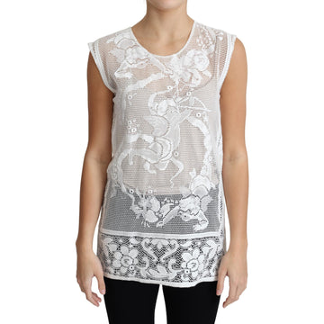 Dolce & Gabbana White Cotton Lace Floral Angel Motif Tank Top - Paris Deluxe