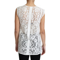 Dolce & Gabbana White Cotton Lace Floral Angel Motif Tank Top - Paris Deluxe